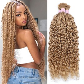 Lucasar Bulk Human Braiding Hair for Water Wave 100g (One Bundle/Pack) No Weft Human Hair Bundles for Braiding Micro Human Braiding Hair for Boho Braids Wet and Wave (22 inch, #27)