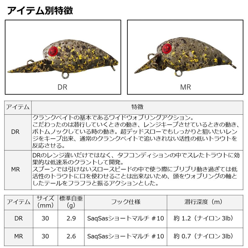 DAIWA Presso Wabukura Crank/Lure, 30MR Sesame Salt Red Glow