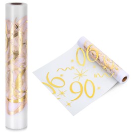 Hejo 90th Birthday Table Runner, 28cmX10m Gold Transparent Mesh Table Decorations, 90 Years Old Party Table Decor, Breathable and Soft Table Cloth for Flower Packaging, Birthday Parties, Banquet
