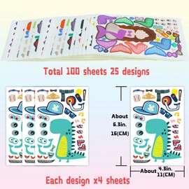 100 Sheets Make Your Own Stickers for Kids With 25 Designs - Make-a-Face Animal Mermaid Girl and Boy Face Sheets - DIY Party Favor for Festival Art Craft School Family Reward