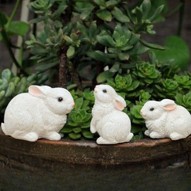 Vobomo White-Rabbits Statues Garden Décor Rabbits-Family Garden Sculptures Outdoor Statues Yard Statues Lawn Ornament Garden Art (Rabbit Family of Three)