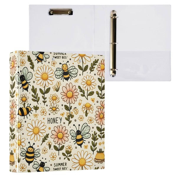 3 Ring Binder, Bee Honey Daisy File Folder Holds 200