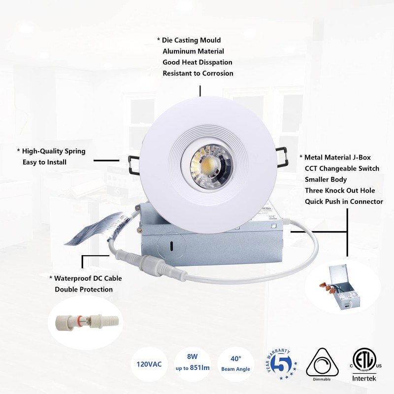 POPANU Premium Canless Recessed Gimbal Downlight Rotatable-Spotlight 5 CCT 4