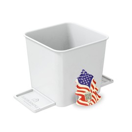 HAUSSIMPLE Car Trash Can Leakproof Garbage Bin for Cars w/Stability Wings Magic Strip Carpet Grip No Spill Floor Mat Clip Waterproof Container 2 Liters Capacity (White, No Trash Bags)