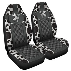Salabomia Animal Cow Print Car Seat Cover, Stretchy Bucket Vehicles Seat Covers for 2 Front Seats Only, Breathable Auto Seat Cover Universal Fit for SUV Van Sedan Truck, Black and Grey