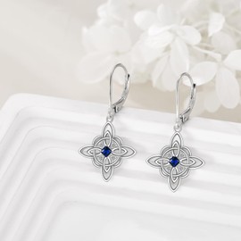 YFN arete de plata de ley con nudo de brujas de piedra natal para mujer, regalo de cumpleaños y Navidad, Circonita cúbica, Circonia cúbica, Septiembre-Zafiro