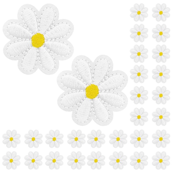 30Pcs Iron on Patches Daisy Flower Embroidery Patches 4cm Applique