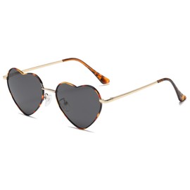 JCTAIFOO Polarised Heart Sunglasses for Women Vintage Fashion Love Shape Gold Metal Frame Cute Party Festival Glasses, Gold-leopard/grey
