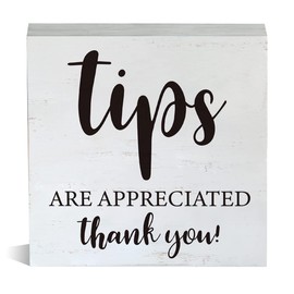 Farmhouse Tips are Appreciated Thank You Wooden Box Sign Rustic Office Wood Block Tabletop Sign Desk Sign Decor for Home Office Shelf 5 X 5 Inches