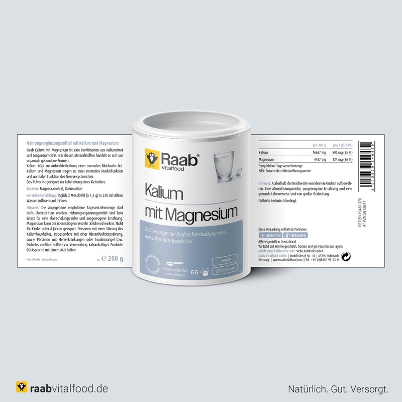 Raab Vitalfood Potassium with Magnesium Powder (200 g) - for