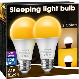 Amber Sleep Light Bulbs, A19 E26 Warm ligjt(2700K-1800K), Wall-Controlled Switch Dimmable Soft Lights for Lamps, Blue Light Blocking Night Light, 2CCT, 2 Pack