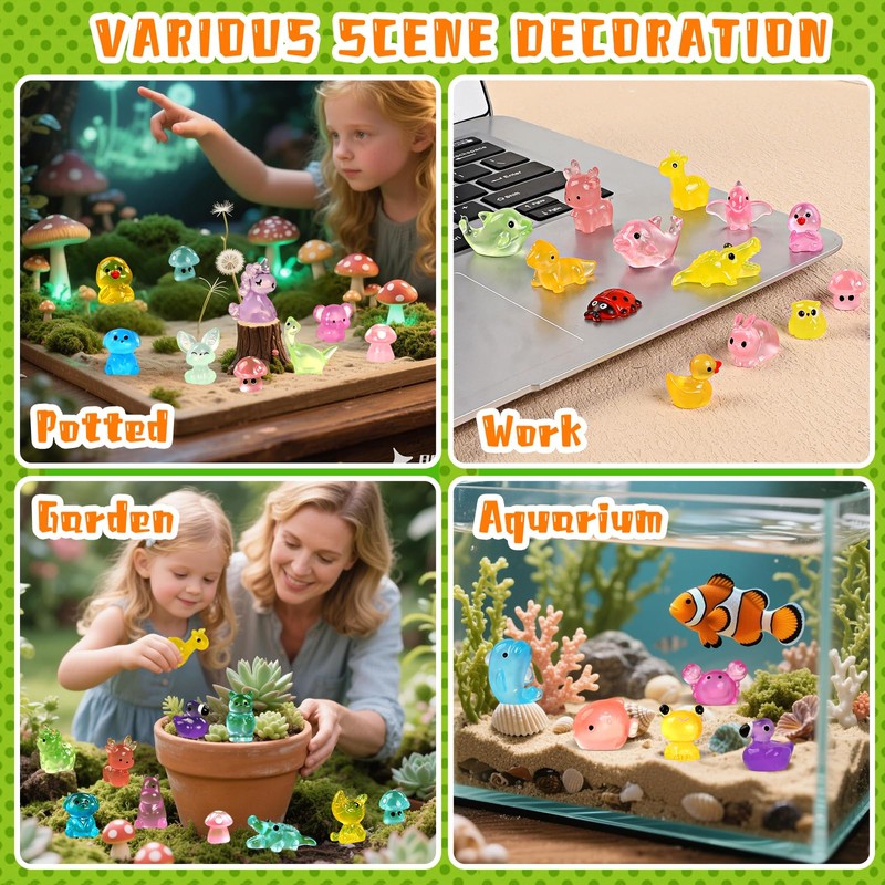 EKisemio 120 Pcs Mini Resin Animals, Glow in The Dark