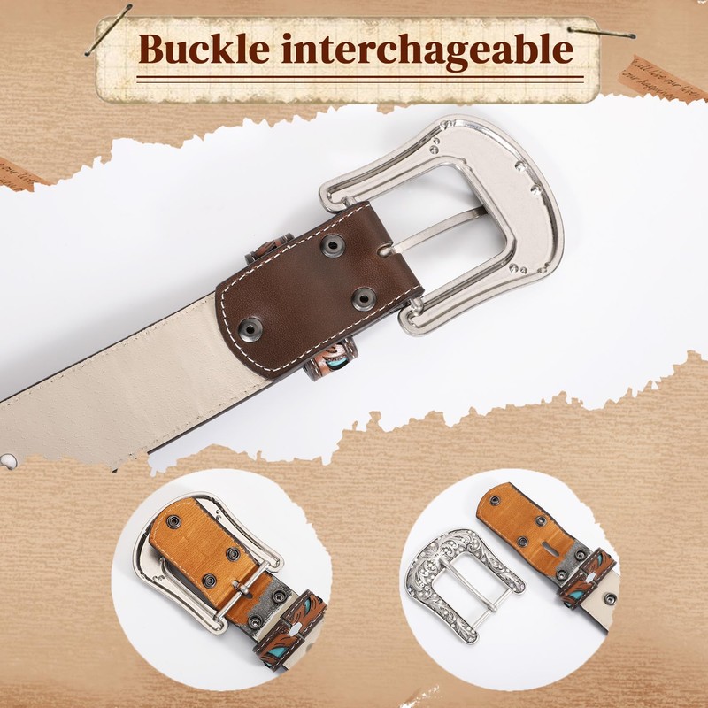 XZQTIVE Women Western Leather Belt Vintage Ladies Western Belt Engraved