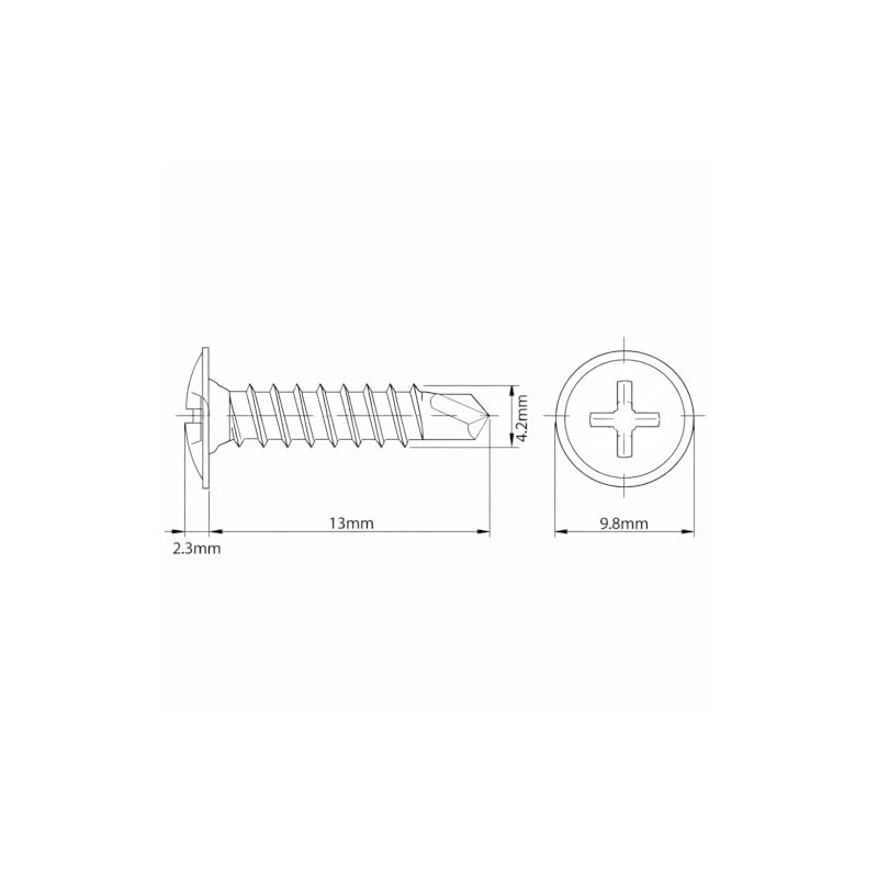 4.2mm x 13mm (Pack of 50) Black Self Drilling Phillips