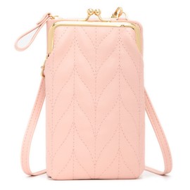Loveril Smartphone Pouch, Quilting, Women's Shoulder Bag, Cross-body, Smartphone Pochette, Travel Pouch, Mobile Pouch, Wallet Function, Convenient Pouch, Vertical, Lightweight Shoulder Bag, Pink