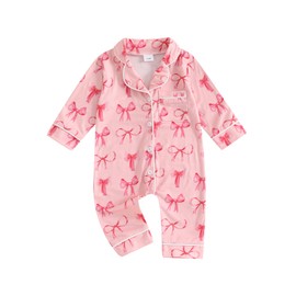 Toddler Baby Girls Cute Printed Sleepsuits Long Sleeve Button Down Full Length Pjs Jumpsuit Fall Pyjamas Outfits (A-a-Pink, 6-12 Months)