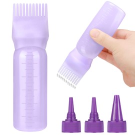 ProSuites Hair Oil Applicator Bottle with 3PCS Pointed Mouth Cover 6 Ounce Hair Dye Bottle Root Comb Applicator for Scalp (Purple)
