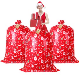 YIYIW 3Pcs Christmas Gift Bags, 56 x 36" Extra Large Gift Bags with Gift Tags and Red Rope, Oversized Heavy Duty Xmas Goodie Bags Huge Presents (Red)