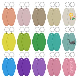 LOTMER 30 PCS Hotel Keychain Blank with Key Rings, 15 Colors Plastic Rhombus Motel Keychain for DIY Keychain and Luggage Tag (Type A)