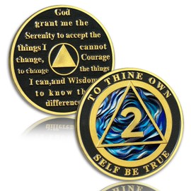 Blue Water Ripple 2 Year Sobriety Coin Two Year Sobriety Coins AA Chips and Medallion Serenity Prayer Coin Recovery Anniversary Token Sobriety Gifts for Men Women Alcoholics Anonymous Gift