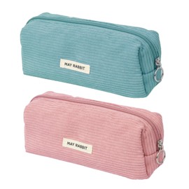 TAIHOBO Pack of 2 Pencil Cases, Plain Pencil Case, Aesthetic, Corduroy Fabric Pencil Case, Canvas Pencil Case, Multifunctional Pencil Case, Washable Case for School Supplies Office, Gel blue grey,