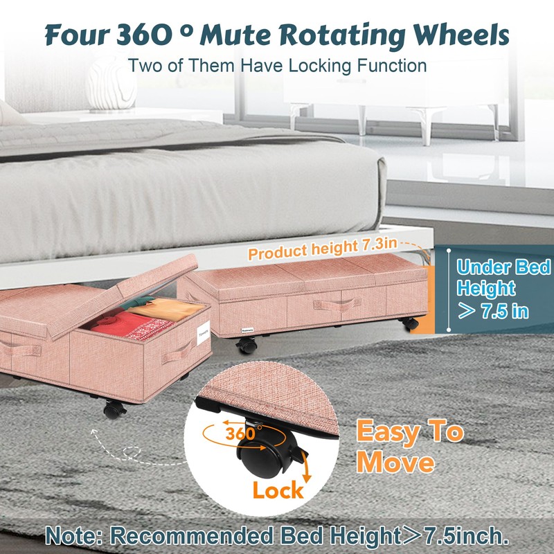 Supowin Under Bed Storage with Wheels, Rolling Underbed Storage Containers