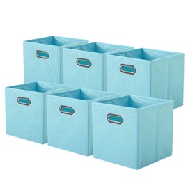 ShellKingdom Storage Bins, Foldable Fabric Storage Cubes And Cloth Storage Organizer Drawer with Metal Handle For Closet And Toys Storage, 11 X 10.5 X 10.5 INCH, 6 Pack (Light Blue)
