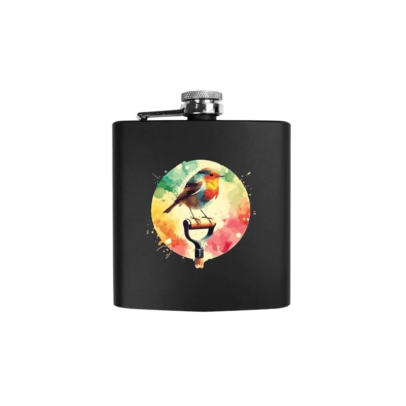 6oz (170ml) 'Robin on a Garden Spade' Pocket Hip Flask