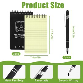 OT-NVWOZR Waterproof Pocket Notebooks with Pens, 3x5 Mini Notepad All Weather Top-Spiral Memo Police Notebook Write in the Rain Steno Note Pads for Outdoor Office School (3, Black)
