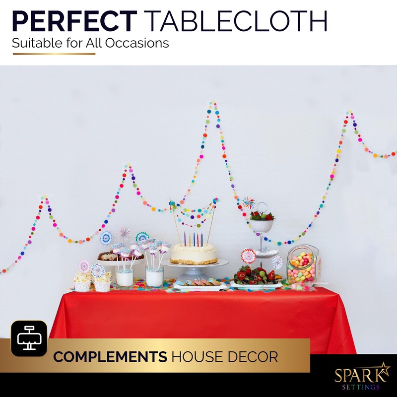 Amcrate Rectangular Plastic Red Reusable Tablecloth Cover - Ideal for