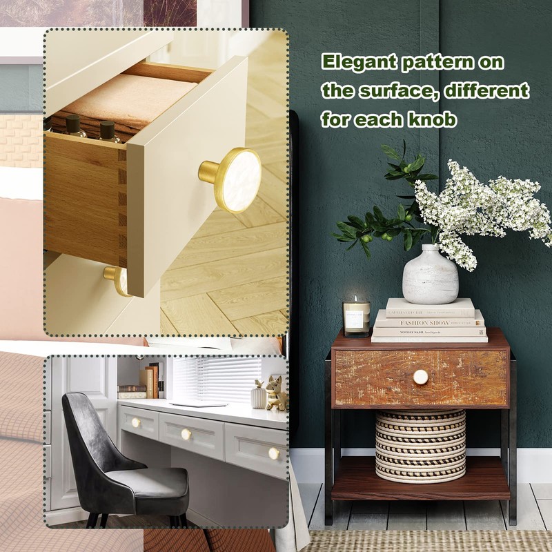 Kyrio 16pc Marble Brass Drawer Knobs, 32mm Cabinet Handle Pulls,