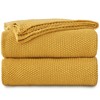Longhui bedding Mustard Yellow Cotton Cable Knit Throw Blanket for Couch Sofa Bed, Home Decorative Lightweight Knitted Blankets with Bonus Laundering Bag, 50“ x 60”, Machine Washable