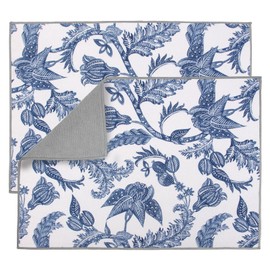 FULL BE DARE 2 Pack XXL 17" x 24" Blue and White Porcelain Dish Drying Mat - Dish Drying Mats for Kitchen Counter, Super Absorbent, Anti-Slip, Fast Drying, Kitchen Must-Have