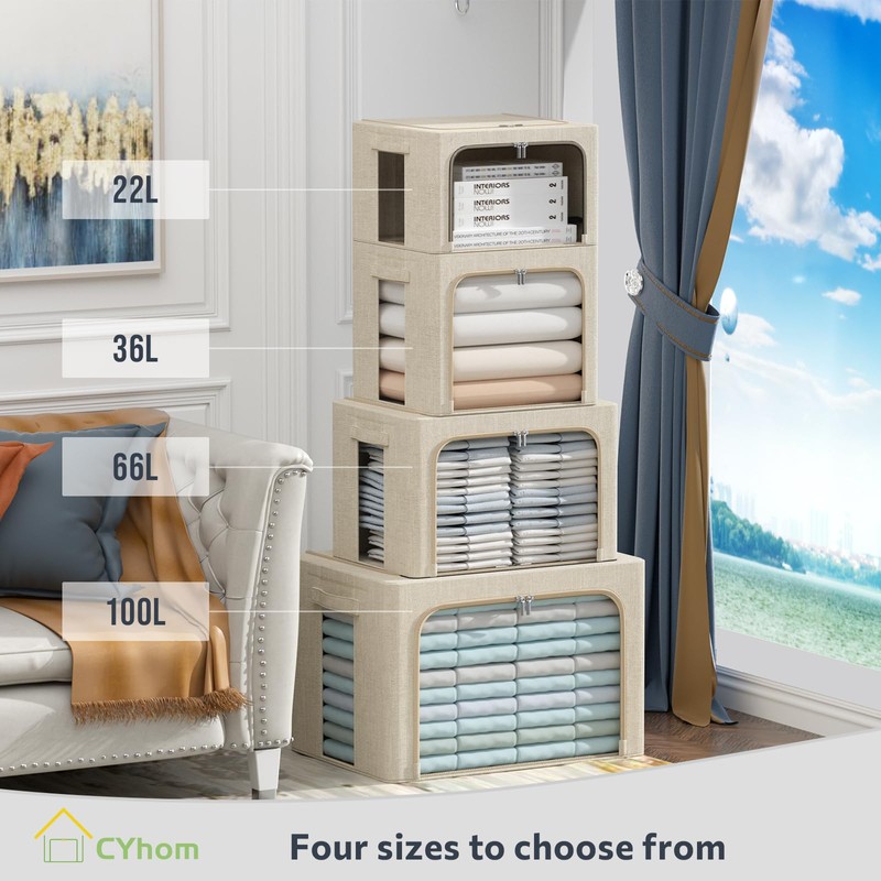 CYhom 3Pack Foldable Storage Bins - Frame Storage Box Linen