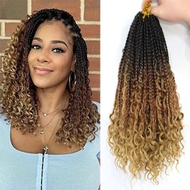 Alaleibaby 18 Inch Goddess Box Braids Crochet Hair 8Packs Boho Box Braids with Curly Ends Crochet Braids Synthetic Braiding Hair Extension
