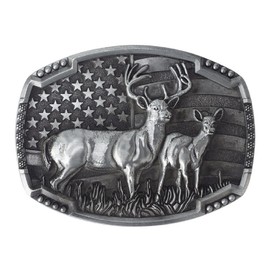 Longcreek Punk Deer Belt Buckle for Men, Patriotic American Flag Deer Belt Buckle, Vintage Elk Deer Belt Buckle, Nordic Viking Deer Head Belt Buckle, silver