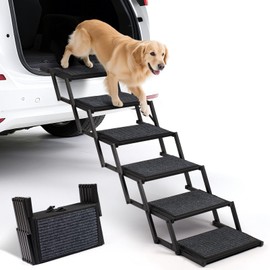 Dog Steps for Car, Truck and SUV - Foldable Pet Stairs for Large Dogs with Non-Slip Rug Surface, Lightweight Dog Ramp Holds Up to 250lbs, 6 Steps