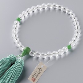 Buddhist Altanya Takita Shoten Kyoto Prayer Beads, For Women, Genuine Crystal, Indian Jade Tailored 0.3 inch (8 mm) Ball, Pure Silk Head Bassel, With Prayer Bag, Certificates Included