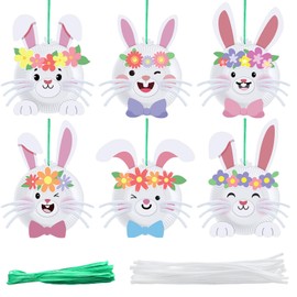 Baderke 24 Set Easter Bunny Craft Easter Paper Plate Kit Make Your Own Bunny Ornament Hanging Rabbit DIY Arts for Party Decoration Classroom Activities Gifts