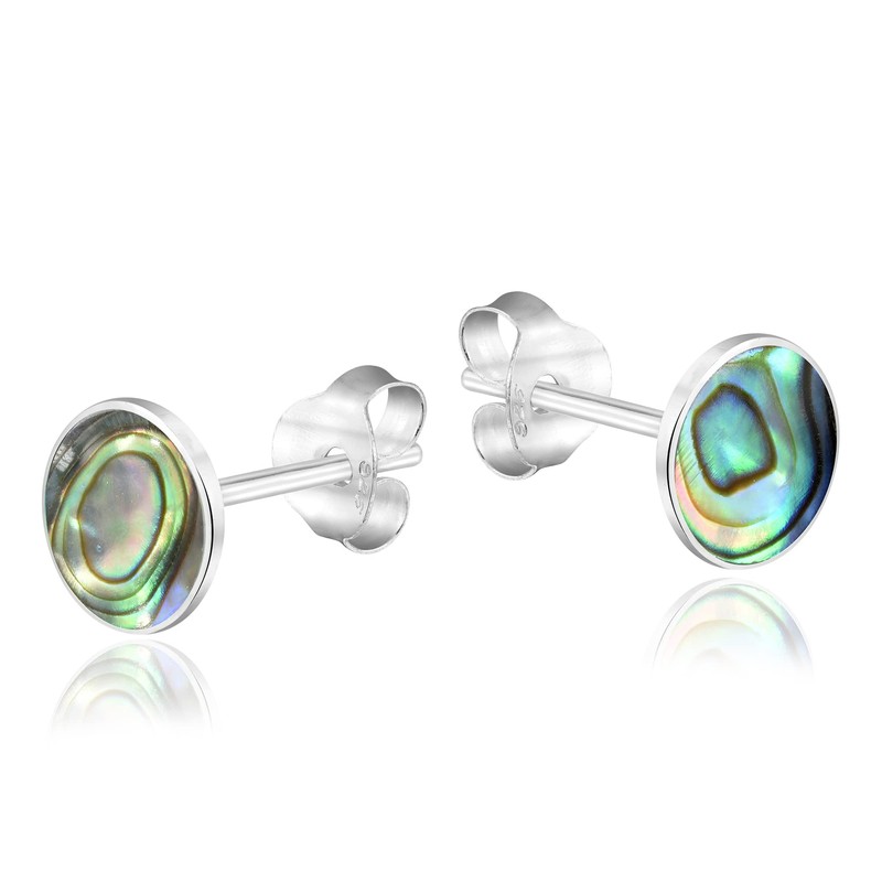 AeraVida Cute 6mm Inlay Abalone Round .925 Silver Stud Earrings,