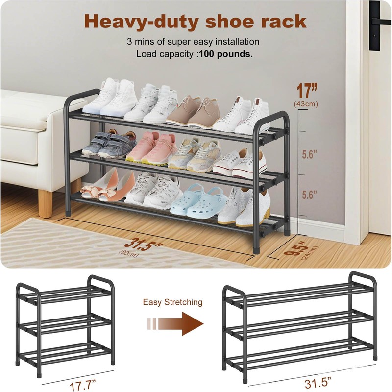 KANAV Expandable Shoe Rack Organizer – 3-Tier Shoe Shelf for