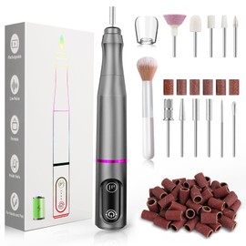 TUOBEO Cordless Nail Drill Electric Rechargeable File Kit, Professional Efile Acrylic Gel Nail Polish Remover Pedicure Manicure Machine Portable Set with 11 Bits 56 Sanding Bands for Salon Home Gray
