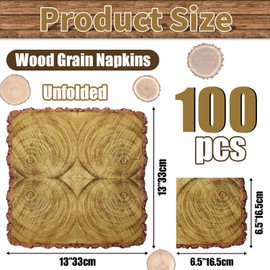 100Pcs Wood Grain Napkins, Disposable Wood Paper Napkins, Brown Birthday Decorations Napkins for for Lumberjack Rustic Party Decorations Woodland Decorations Camping Supplies, 13 x 13 Inches