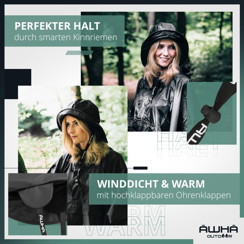 AWHA Sou’wester Rain Hat, Black/Unisex - Waterproof Hat with Wide