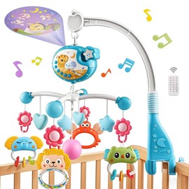 Baby Crib Mobile with Rotation Projector Lights and Music, Musical Mobile for Crib with Remote Control, Infant Hanging Rotating Crib Bassinet Toys, Newborn Baby Crib Toys for Boys Girls