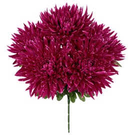 Hollyone Purple-Pink Artificial Mums Flowers Bush 5 Heads Silk Chrysanthemum Flowers Wedding Bouquets Faux Spider Mum Flowers Large Floral Arrangements Fake Pincushion Flower Outdoor Indoor Home Decor