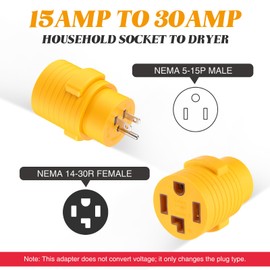 NEMA 5-15P to 14-30R 15 Amp Dryer Adapter, 15 Amp 3 Prong Male to 30 A 4 Prong Female Receptacle, Household Socket to New Dryer, ONLY for 120V Device