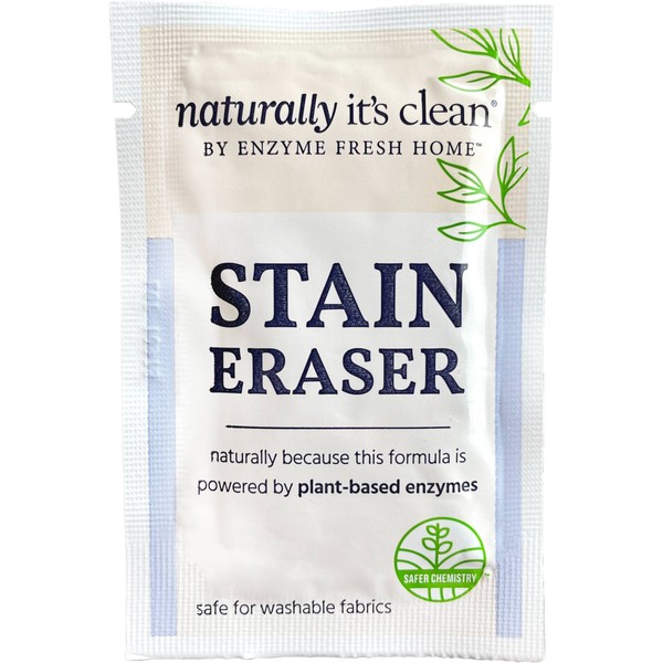 Naturally It's Clean Stain Eraser, Natural Enzymes Based/Biodegradable Instant Stain Removal, Spot Wipe Removes Wine, Coffee, Soda, Spills, Odor on Clothes, Bags, 60 Count (Pack of 1)
