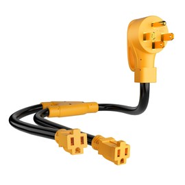 MECMO 50 Amp to (2)x 110V 15 Amp Household Outlet RV Y Adapter Power Cord, 10/3 STW NEMA 14-50P Male Plug to Two 5-15R Female Electrical Receptacles, 50 Amp to 15Amp RV Power Y Splitter Cord 2.5 Feet