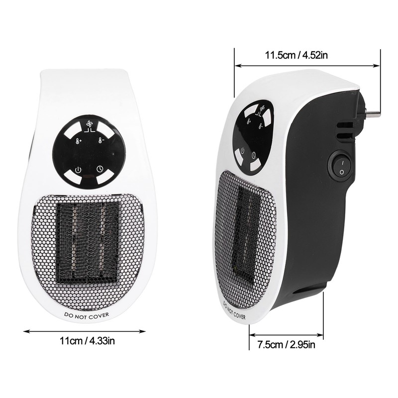 500W Black and White Mini Electric Heater Portable Wall Mounted